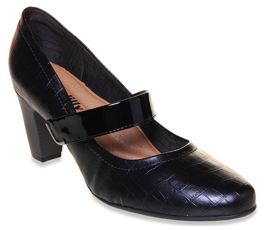 Scarpin Feminino Salto Alto Grosso Picadilly 130177 Np Pto/Vz Pto